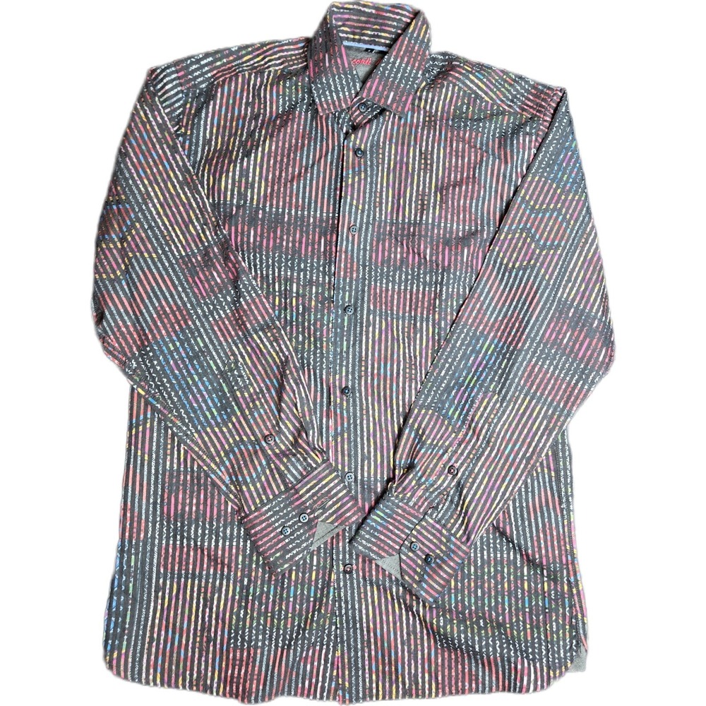 Visconti Black Men S Multicolor Striped Geometric Cotton Button Up Shirt cowboy